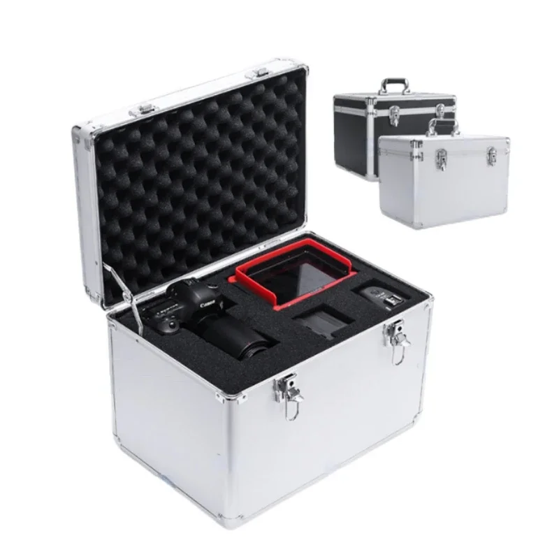 Large Aluminum Alloy Hardware Toolbox With Lock Pre Cut Shockproof Foam Partition Tool Organizer Storage Suitcase