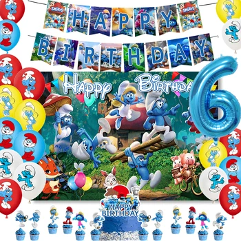 かわいい森のスマーフテーマ子供の誕生日パーティー番号バルーンバナー背景ケーキトッパー装飾用品ベビーシャワーギフト