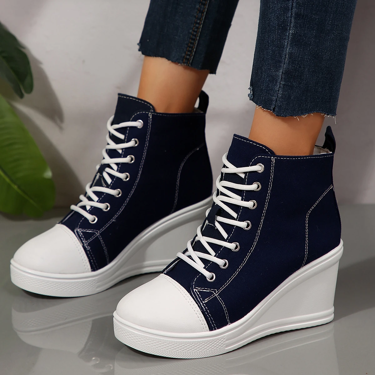 Zapatillas de deporte con cuña oculta para mujer, zapatos de lona con tacón Invisible, informales, transpirables, con plataforma