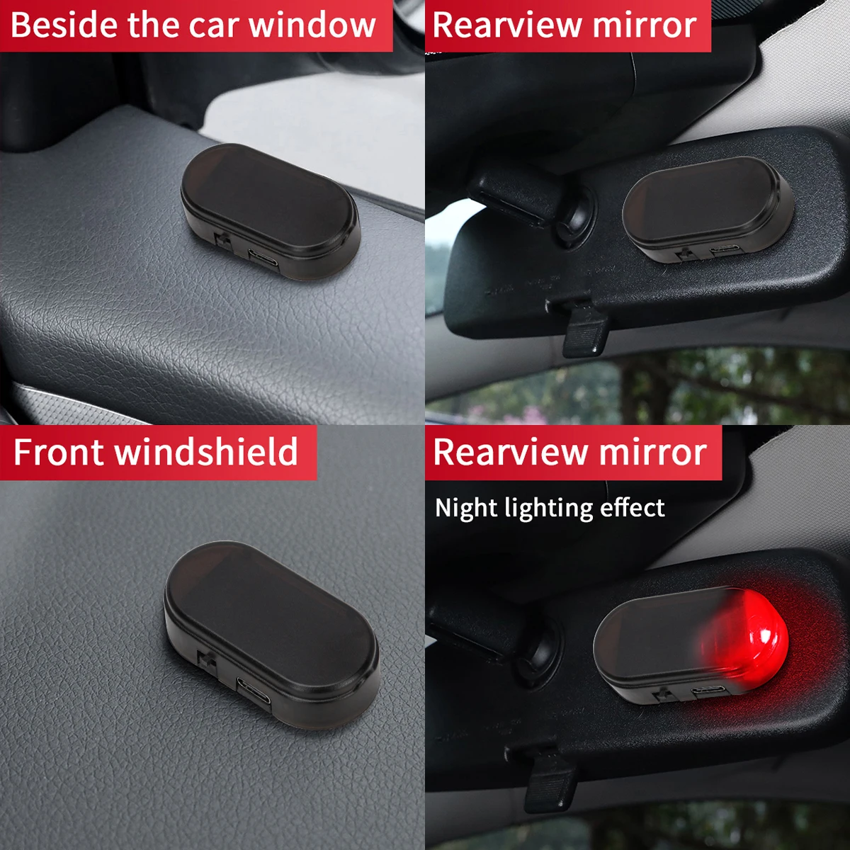 1pc Car Fake Security Light Solar Powered Simulated Dummy Alarm Wireless Warning Anti-Theft Caution Lamp LED Flashing Lights