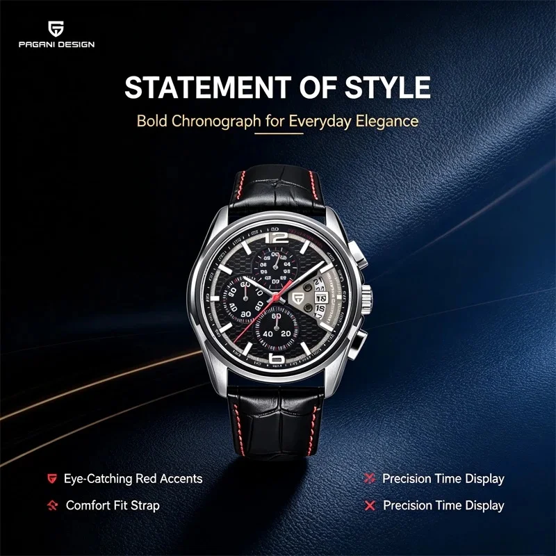 PAGANI DESIGN PD3306 Men's Quartz Chronograph Watch, Multi-functional Military Pilot Stopwatch, Sports Wristwatch