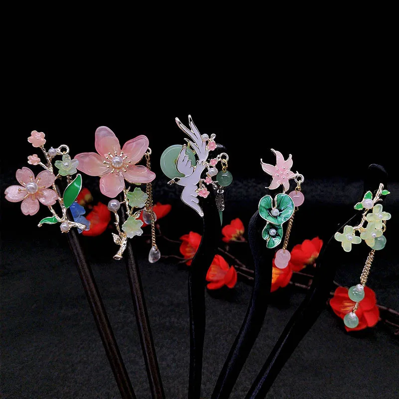 

Ancient-style wooden hairpins, high-end flower hairpins, new Chinese-style tassel hairpins and hair accessories