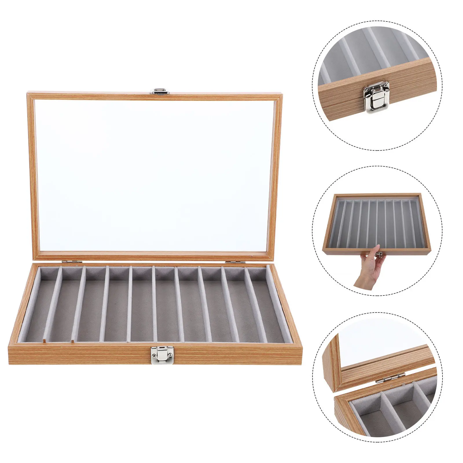 

Wooden Necklace Organizer Box with Clear Glass Lid Jewelry Storage Case for Long Necklaces Bracelets Pendant Earrings Display