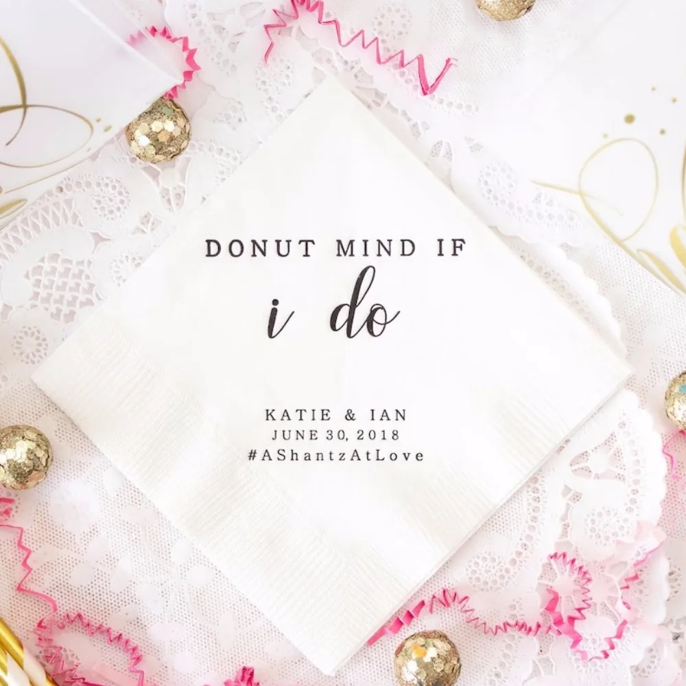 

50pcs Personalized Napkins, Donut Mind if I Do Wedding Napkins, Event Favors, Party Napkins, Rehearsal Dinner, Bridal Shower