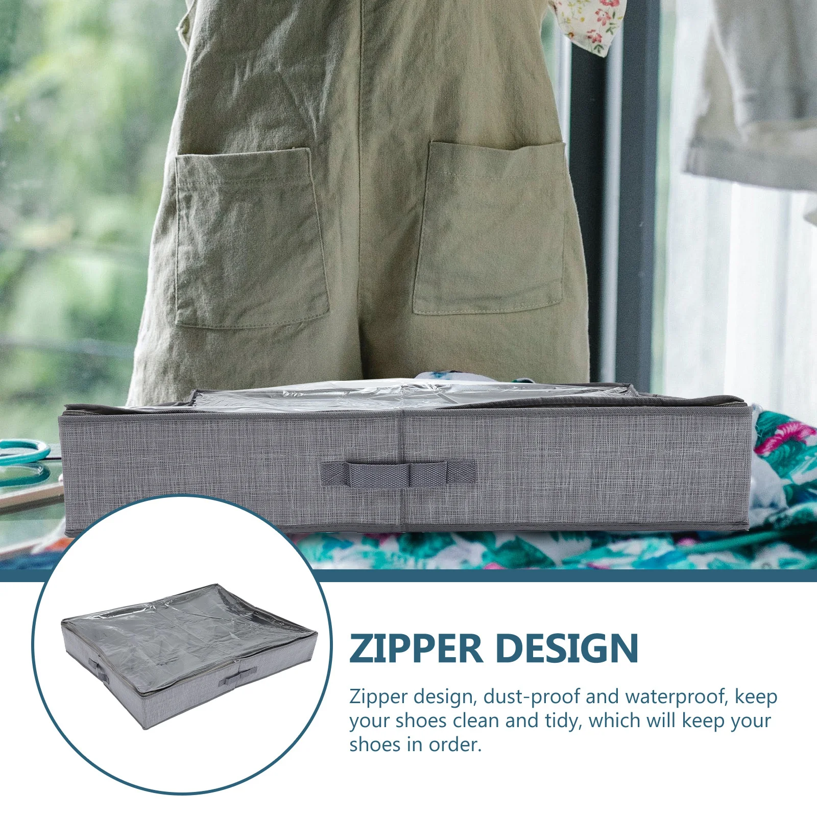 

Multi-Grids Foldable Shoe Storage Box Transparent Zipper Non-Woven Waterproof Under Bed Shoes Container Organizer