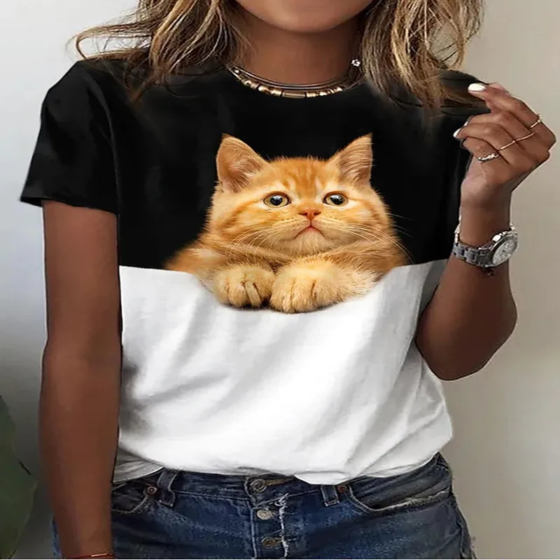 

New women's 3D animal printed T-shirt, loose short sleeved round neck top, outdoor fashion, new summer breathable shirt