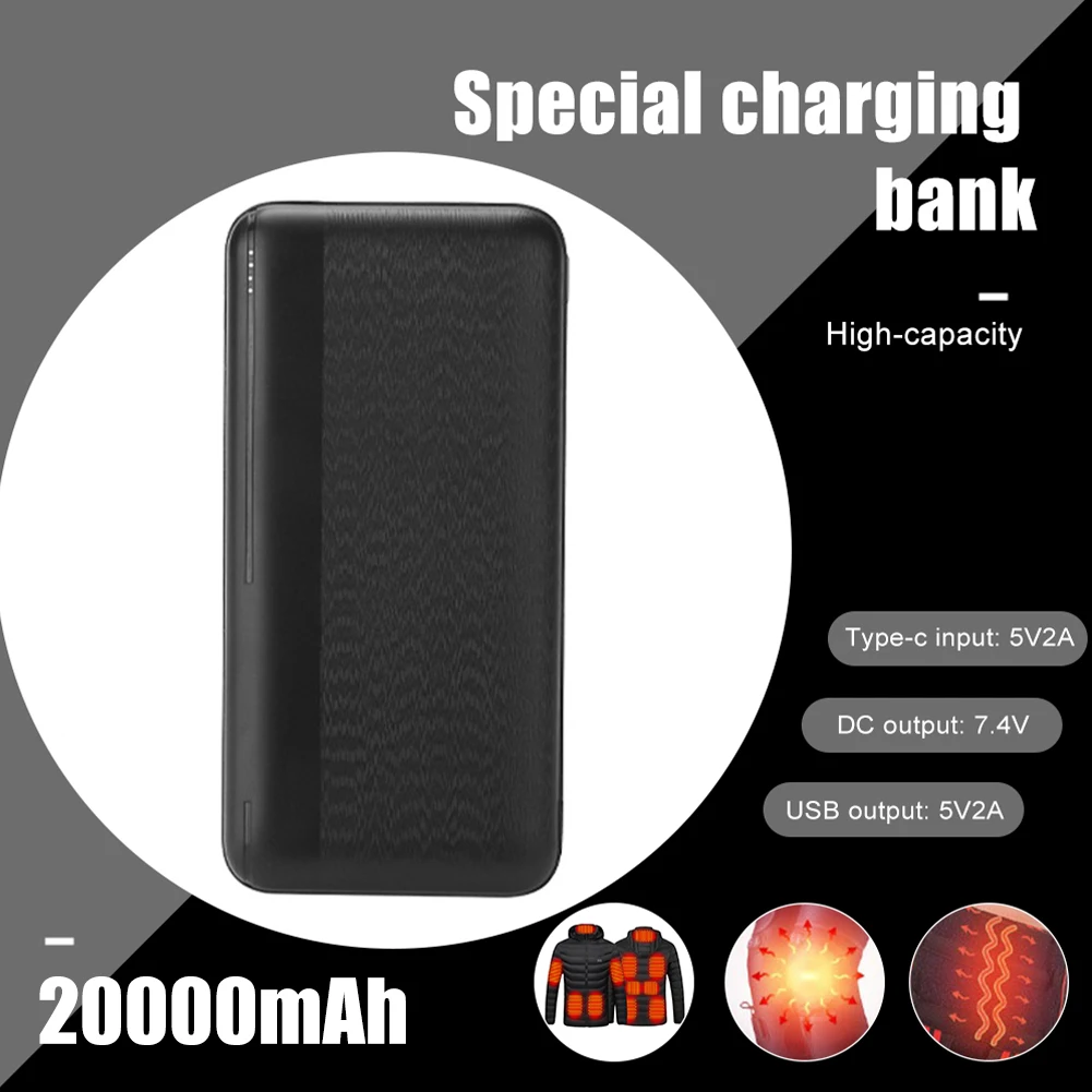 Power Bank External Battery Pack for Heating Vest, Jacket, Scarf, Socks, Glove, Micro, Type-C Out, Fast Charger, 20000mAh, New