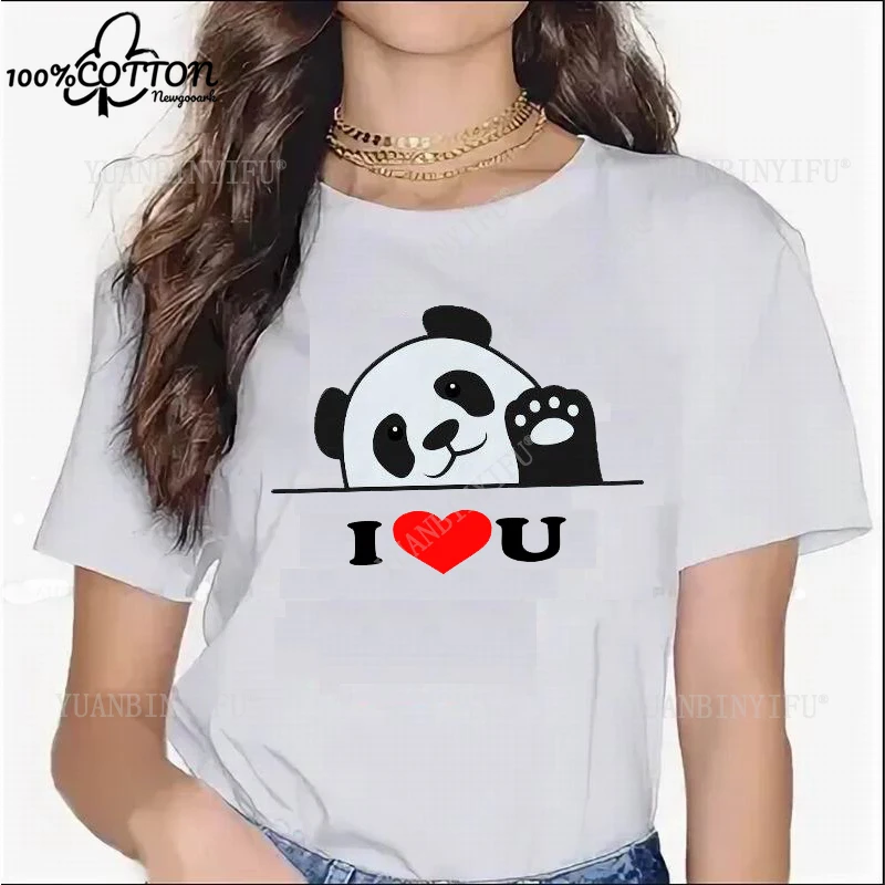 Nieuwe aanbieding Harajuku Mooi katoenen T-shirt met korte mouwen voor dames met Panda-patroonprint, leuke vrijetijdsstraatmode voor dames