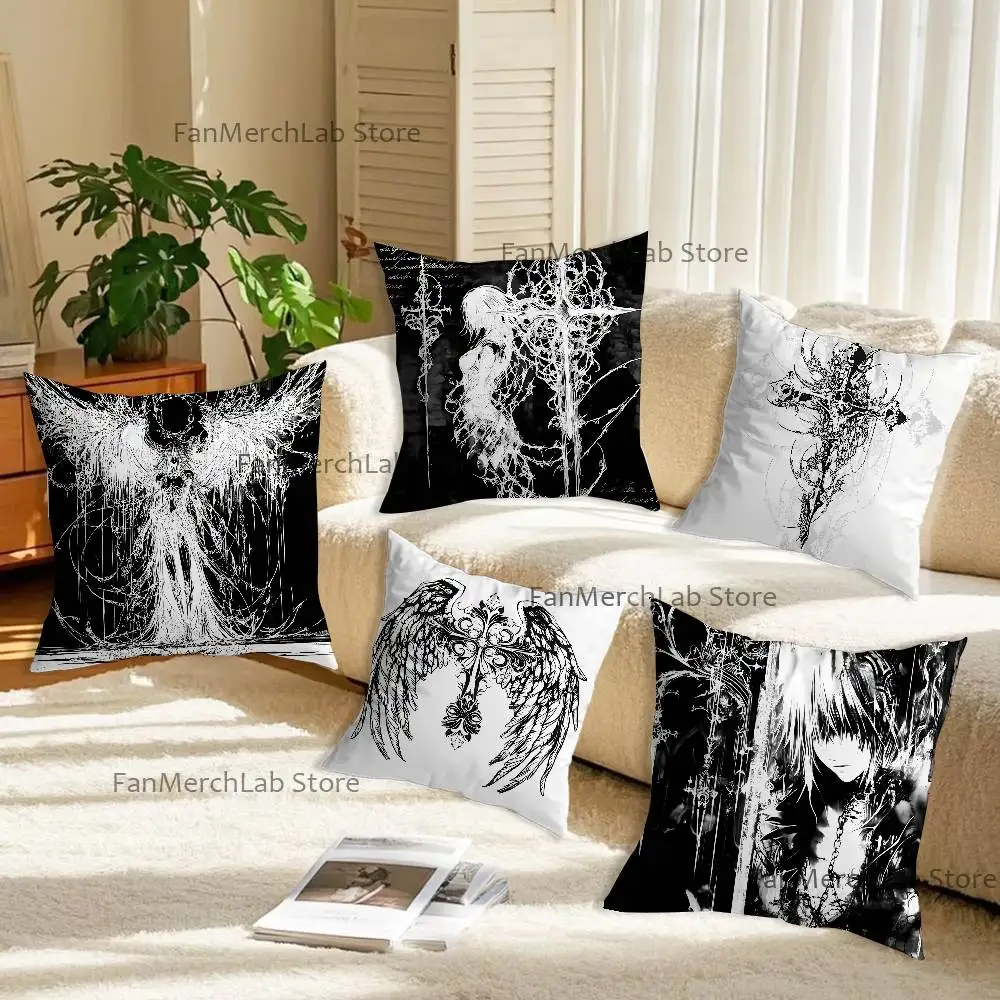 Gothic Cyber Sigil Cross Eyes Printed Pillow Cover Cushion Case Simple Sofa Pillow Case No Pillow Core