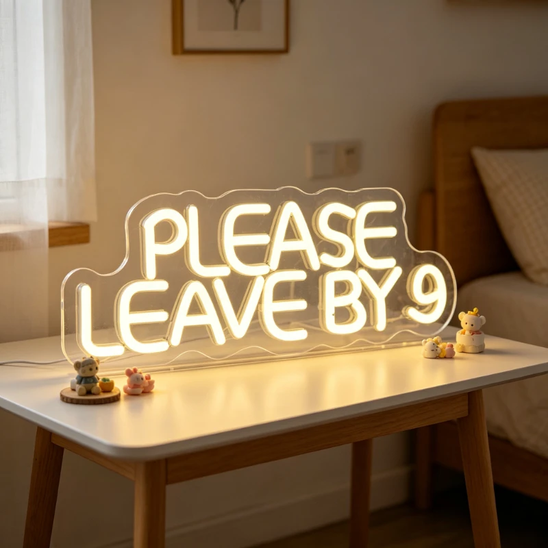 

Please Leave By 9 Neon Sign LED Aesthetic Desk Sign USB Funny Humor Night Light Wall Art for Home Bar Pub Dorm Room Decor Gift