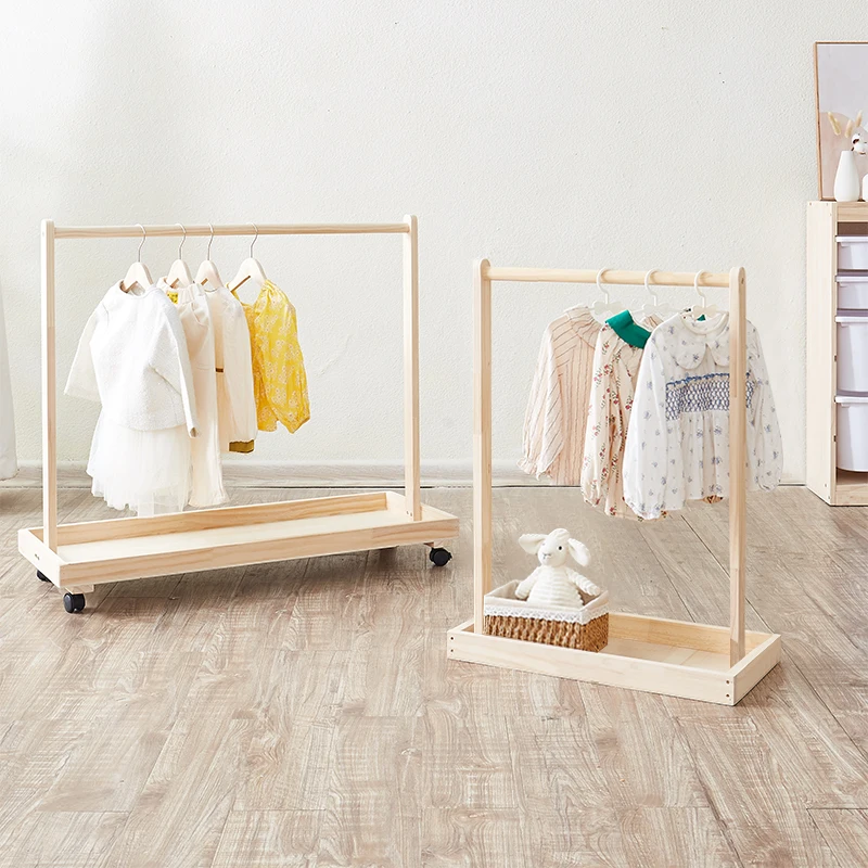 Coat rack, hanger, solid wood baby small hanger, floor-to-ceiling children's floor pine wardrobe, kindergarten temporary shelf