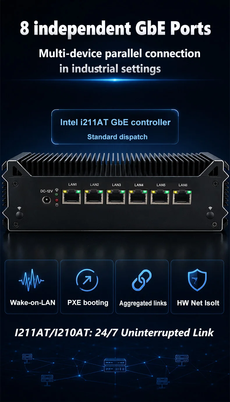XCY Firewall Router Mini PC Intel Celeron 3865U 8x Intel Ethernet I211AT Support Windows Ubuntu CentOS OpenWrt EXSI PVE