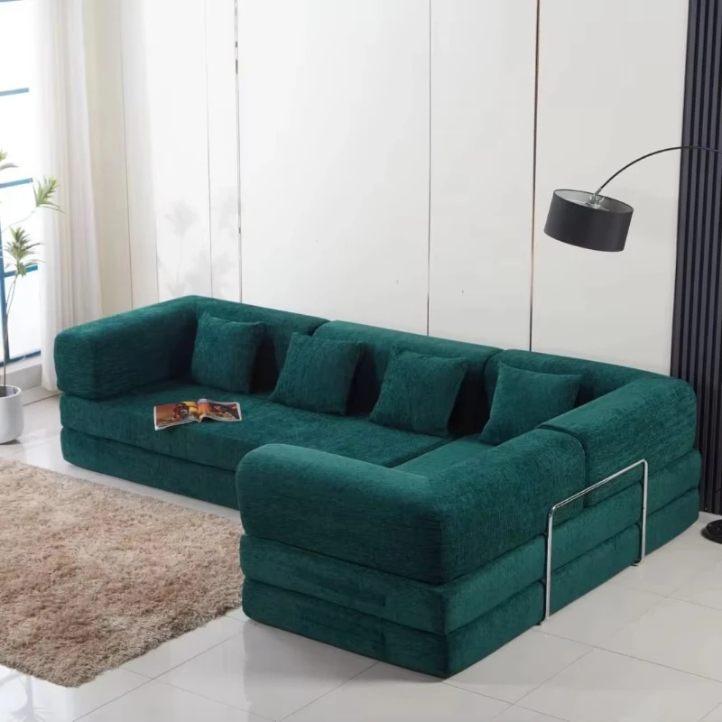 

Noble Green Nordic Style L-Shaped Sofa Set Convertible and Upholstered Home Furniture Compression Living Room Furniture