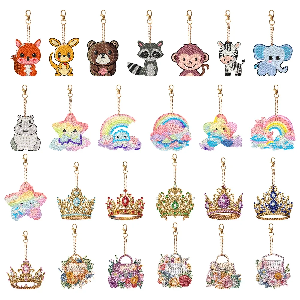 5PCS Double Sided Special Shape Diamond Art Keyring Christmas Cat Ice Cream Cup for Beginners Birthday Crafting Home Party Decor