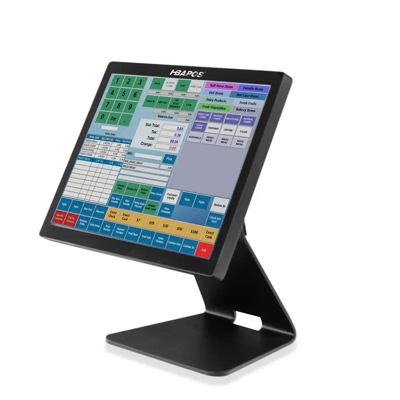 HBA-Q2 POS Systems Cash Register Machine Monitor Terminal 15inch Capacitive Touch Screen Display Metal Base for Retail Store