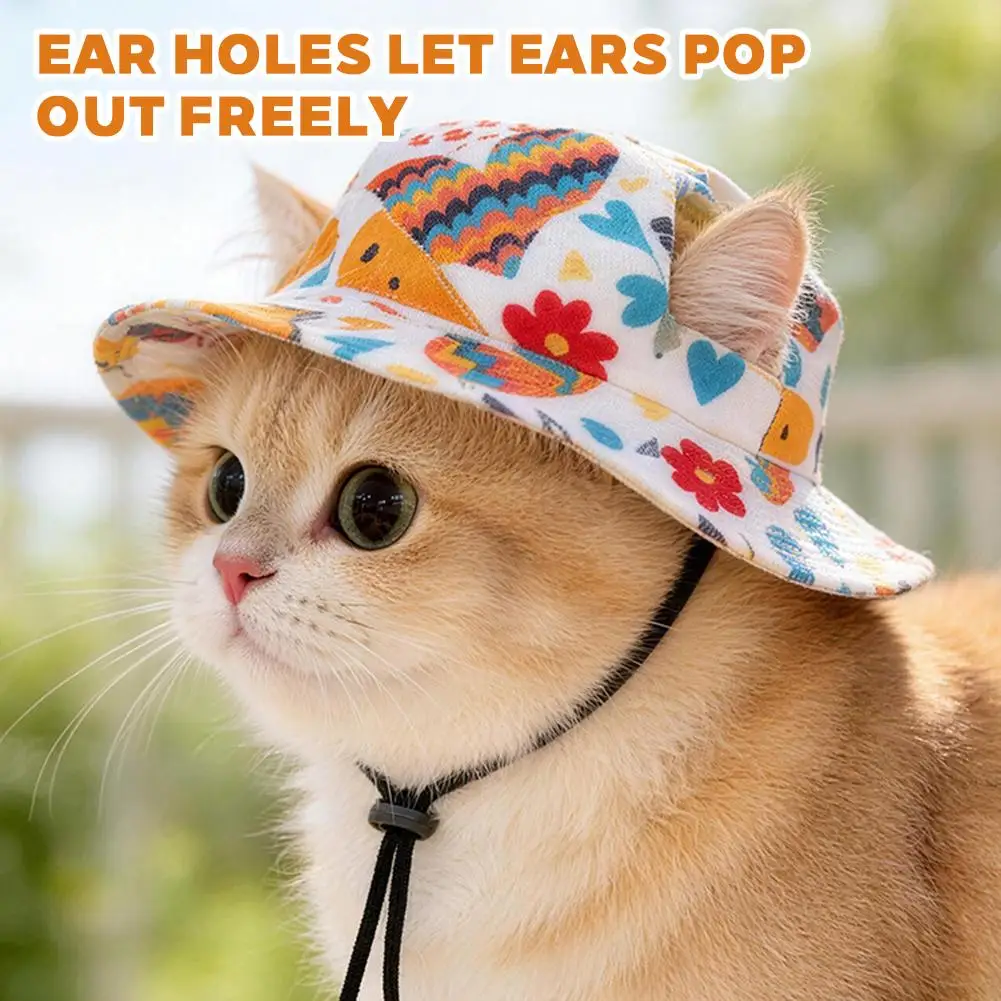 Cute Cat Hat Bucket Sun Visor Adjustable Pet Cap Soccer Football Print Breathable Kitten Puppy Outdoor Beach Accessories