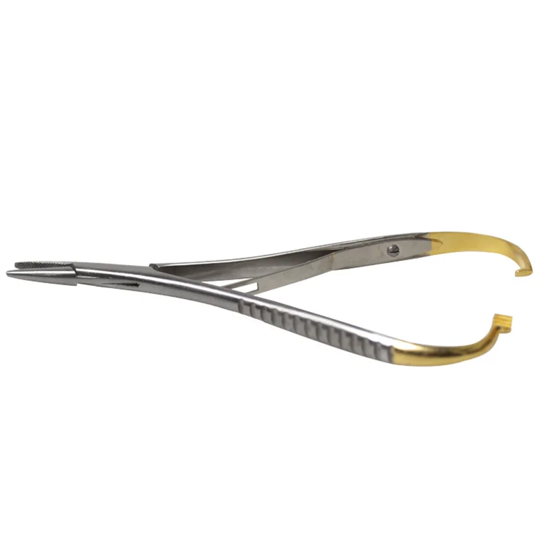 

1pc Dental Needle Holder Forceps Curved Gold Plated Handle Stainless Steel Orthodontic Plier Dentistry Surgical Instruments
