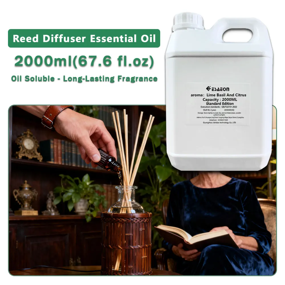 ESAEON Reed Diffuser Aromatherapy Essential Oil, Vine Diffuser Replenishes Aromatic Oil, Lime Basil Citrus - 2000ML (67.6 fl.oz)