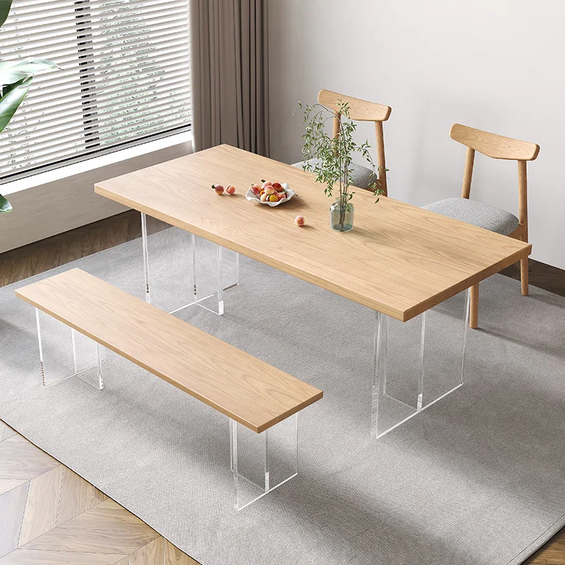 

Simple acrylic suspension table rectangular Nordic ash solid wood large board tables and chairs small household type