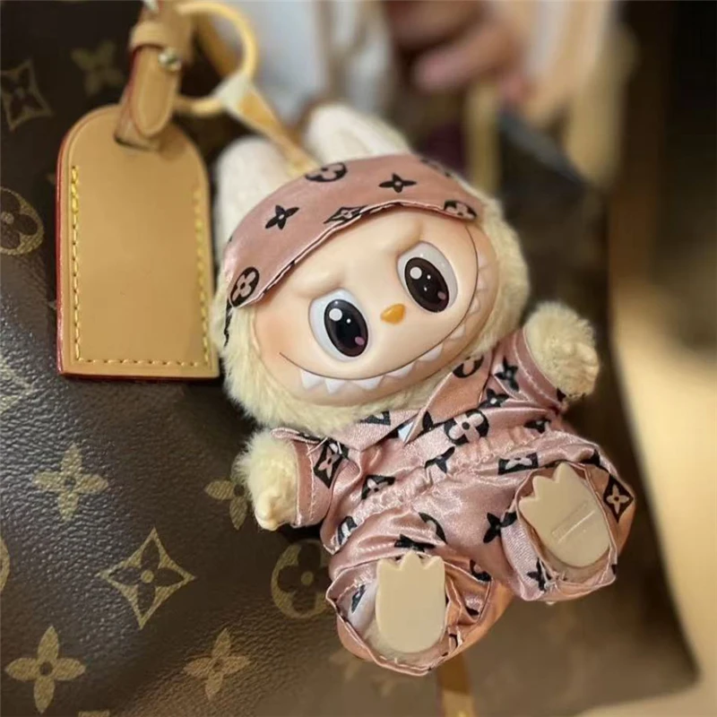 15 17 cm Für Labubu Puppe Retro Muster Pyjamas Mit Augen Maske Drei-Stück Outfit Kleidung Mode Schuhe Set kleidung Zubehör