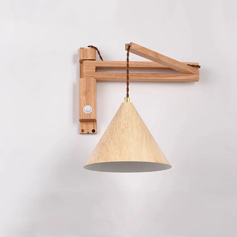 

Настенный светильник в японском стиле из гладкого дерева, выдвижной складной прикроватный светильник, скандинавский светильник с поворотным кронштейном для коридора, спальни, художественный светильник