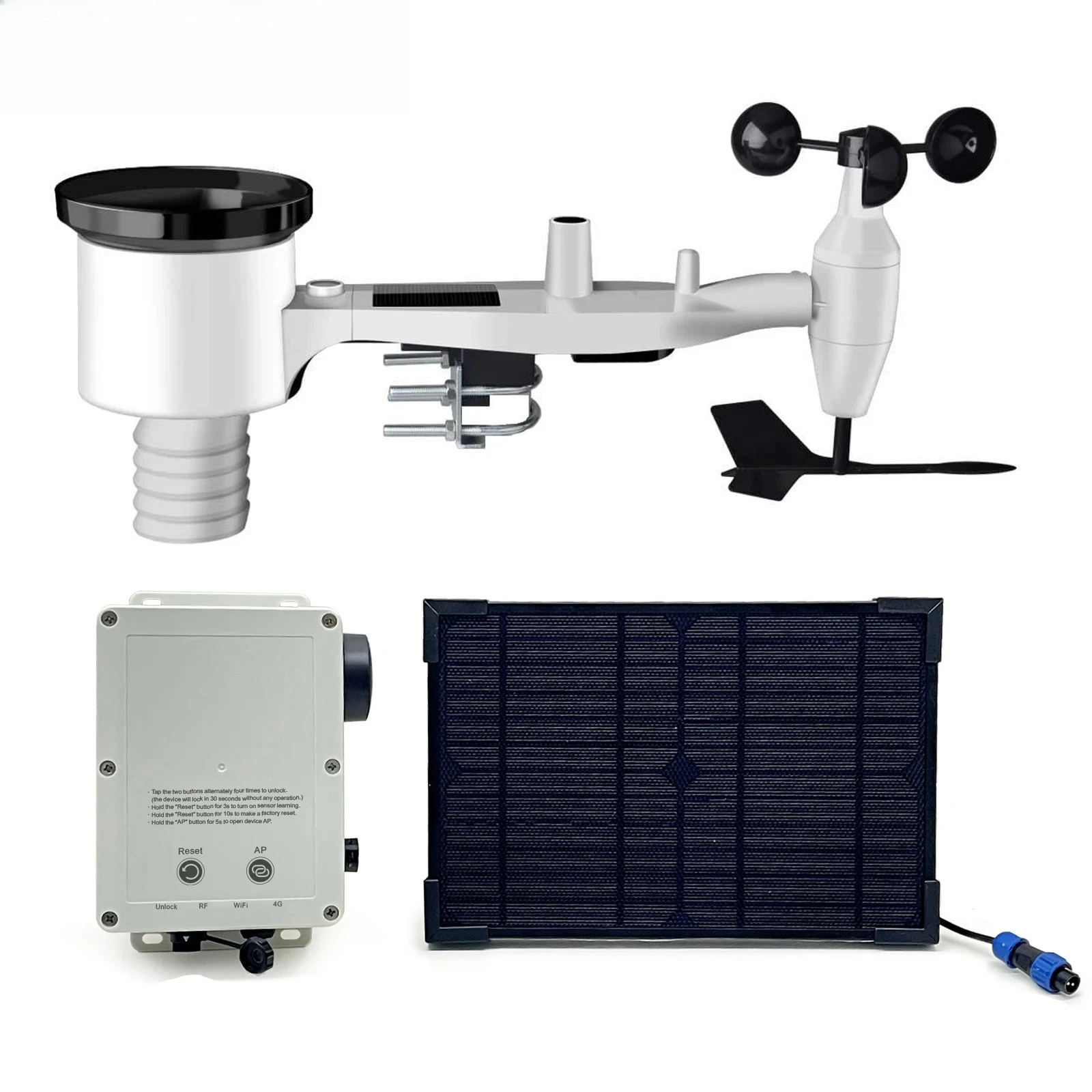 WittField WS6210 7-in-1 Wireless Weather Station Professional 4G & Wi-Fi Solar-Powered  Wireless Weather Station