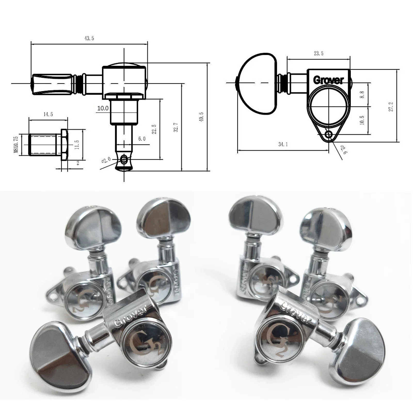 موالف جيتار كروم 301 خيارات كبيرة الحجم 3L3R 6L 6R لترقية أو إصلاح أجزاء الجيتار الكهربائي الصوتي #5
