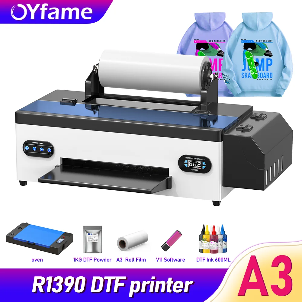 

OYfame R1390 DTF Printer A3+ DTF Printer for Custom Clothing Hats Bags Direct to Film heat transfer t shirt Printing Machine A3
