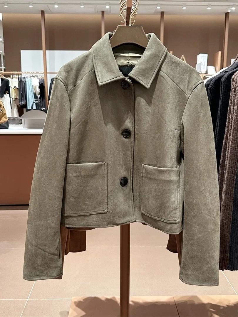 URUC2025 Winter New Women's Amber Glimmer Retro Suede ort Sve Long Coat 5002 Vintage Sle Polyester Fiber Ladies Jaet