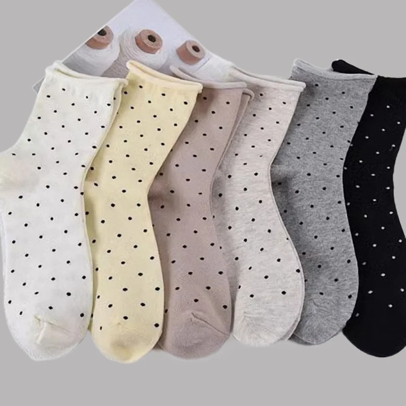 

6/12 Pairs New Women's High Quality Mid Tube Socks Breathable Comfortable Women's Trend Boat Socks Female Wave Point Socks