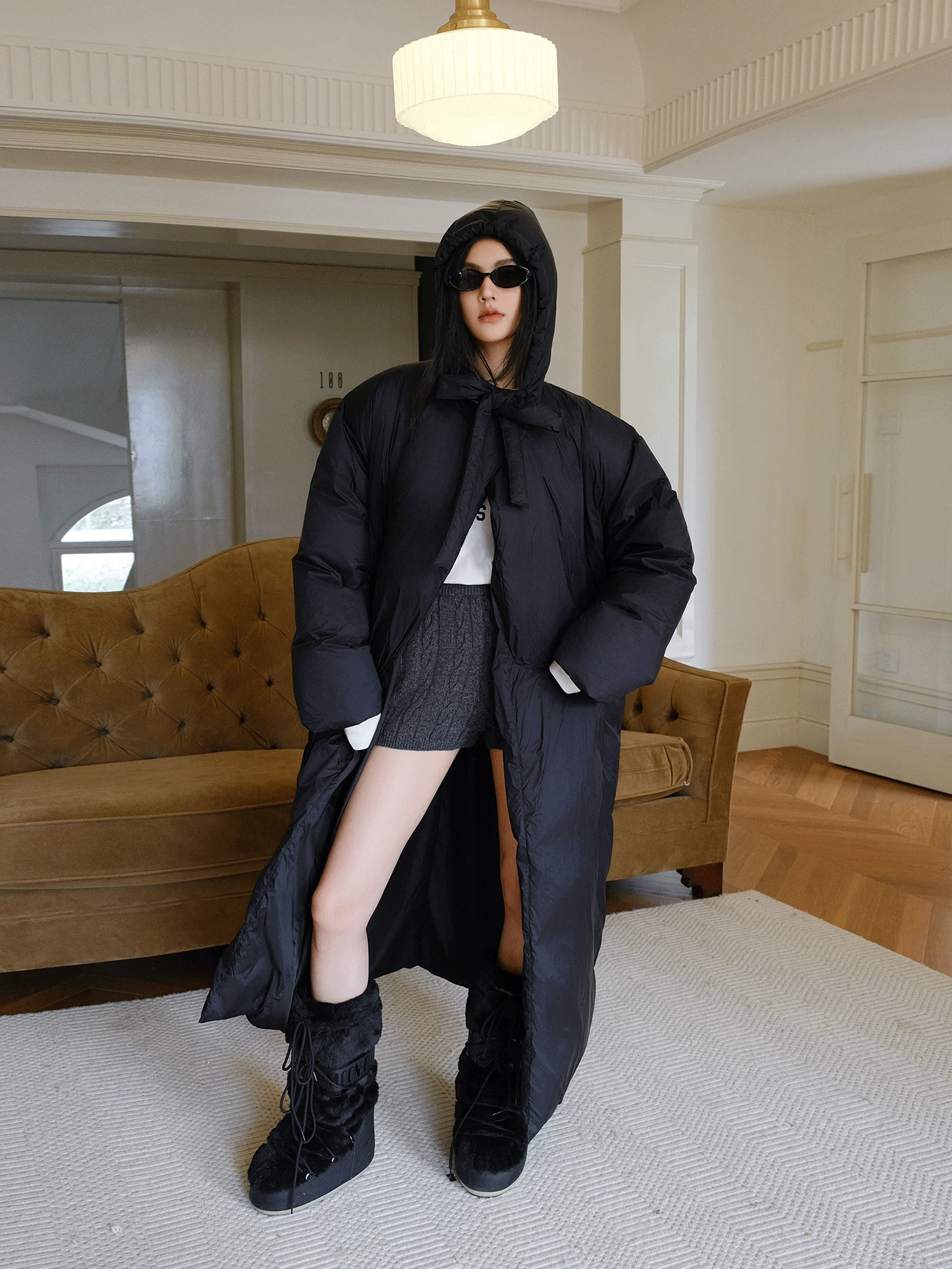 

Женское длинное пуховое пальто Fre up mat 90 White Du с капюшоном, свободного кроя, ниже колена, с поясом, повседневное, теплое