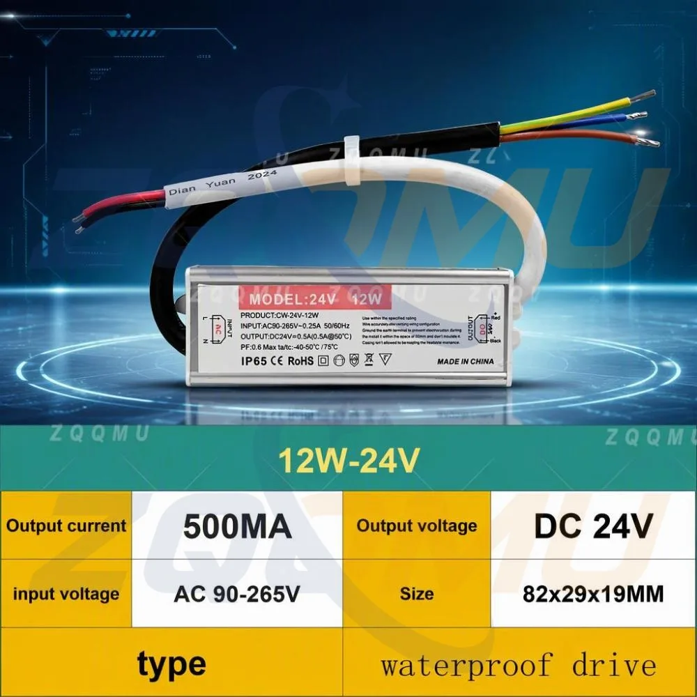 driver-led-ac-90-265v-ip65-6w-12w-24w-36w-60w-100w-transformador-led-dc-12v-24v-fonte-de-alimentacao-para-fitas-de-led-para-uso-externo-a-prova-d'agua