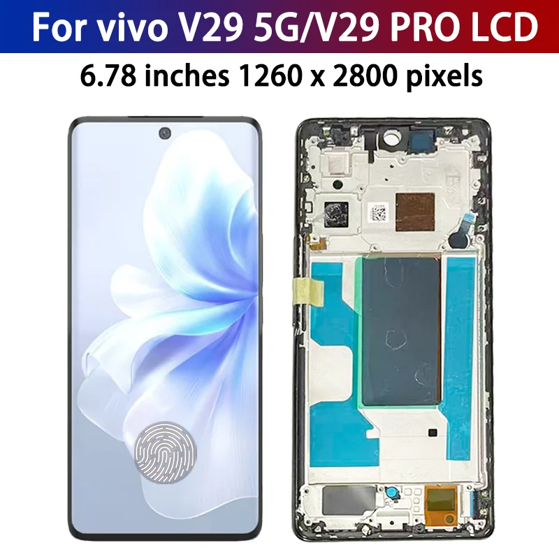 6.78'AMOLED For Vivo V29 5G/V29 Pro LCD Display Screen Touch Digitizer Assembly V2250 V2251 Display with Frame