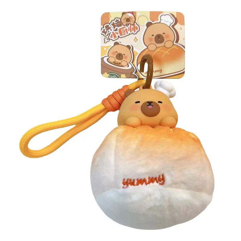 Creatieve schattige koffie brood capibara pluche pop sleutelhanger cartoon zachte pluche knuffeldier paar rugzak hanger grappig cadeau