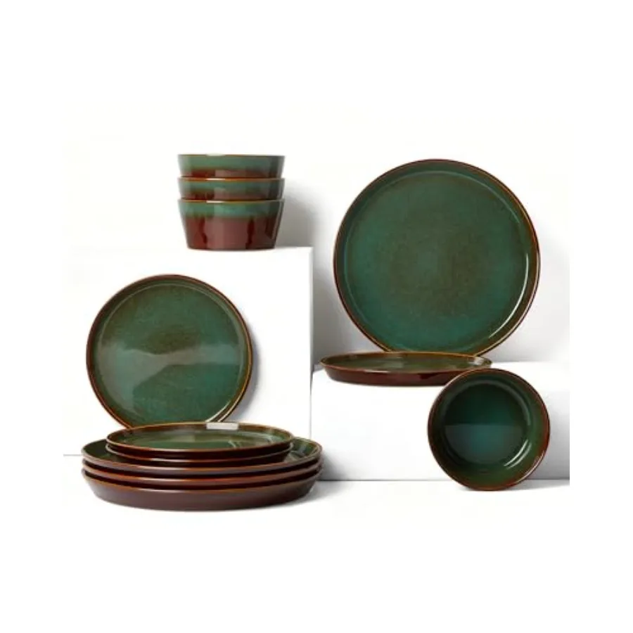 

Plates and Bowls Sets for 4 Ceramic Dinnerware Sets Kitchen Dish Set Microwave and Dishwasher Safe Dishware Highly Durable Hand