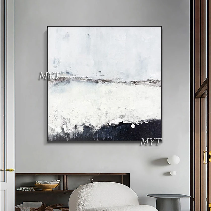 

New Thick Texture Abstract Oil Painting Black White Concise Style Showpiece For Home Decoration Hanging Picture Frameless