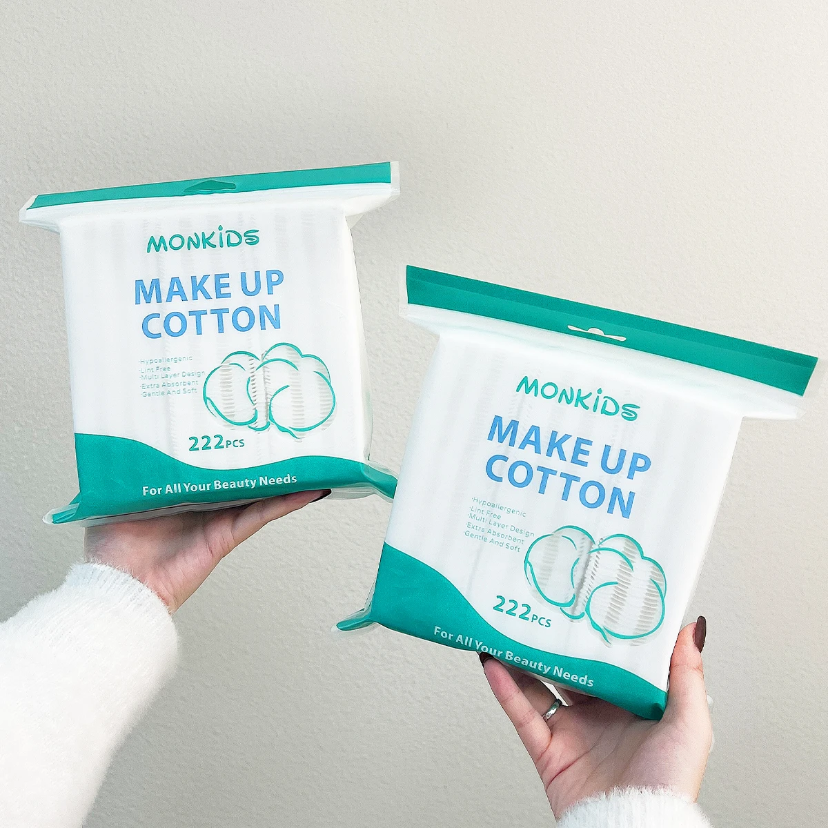 222/444PCSプロフェッショナルスクエアコットンパッド、毎日の洗顔、湿布、メイク落としに適しています。