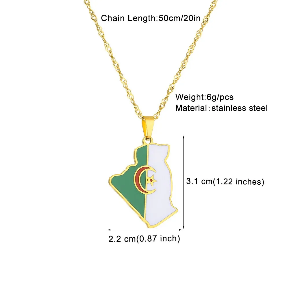 European American Fashion Titanium Steel Algeria Map Pendant Necklace Stainless Steel Wave Chain Unisex Jewelry Gift
