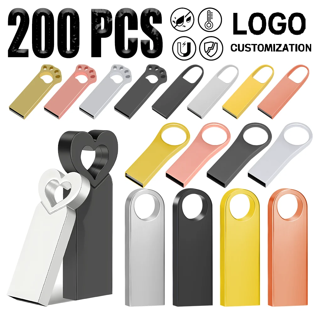 200PCS USB Flash Drives 128GB Wholesale Memory Stick 64GB 32GB Free Custom Logo Pen Drive 16GB Creative Gift Pendrive 8GB 4GB