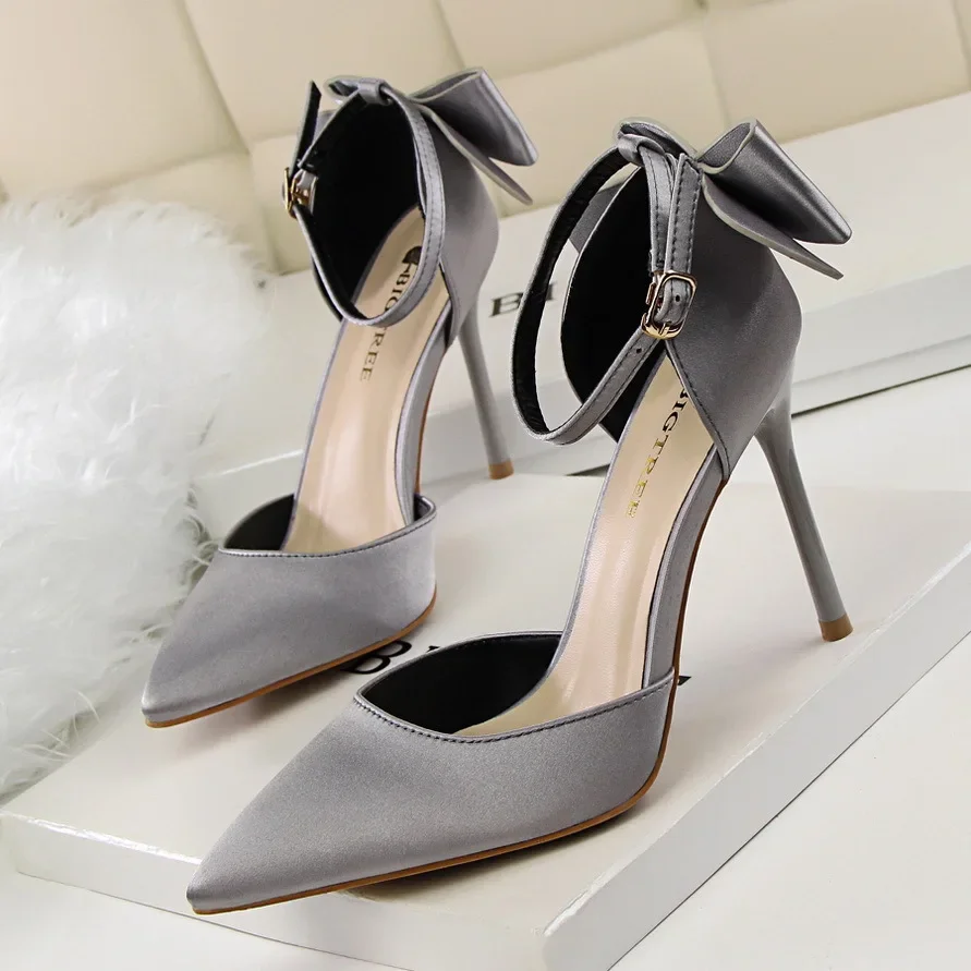 Sweet Beauty Shoes, Thin Heels, High Shallow Mouth, Pointy Head Pumps Hollow Back Bow With Sandals Women Shoes