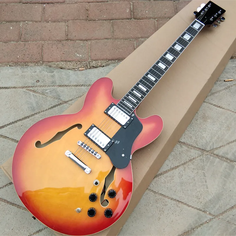 Semi Hollow Cusom Electric Guitar,Orange Mahogany Body, Rosewood Fingerboard, Tune-o-Matic Bridge, 6 Strings, BJ308   330