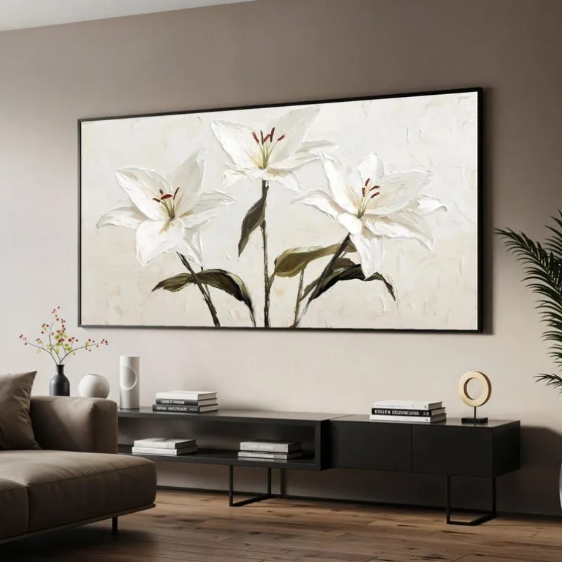 

White Lily Wall Art Poster, Modern Elegant Flower Frameless Canvas Prints, Botanical Poster for Living Room Decortions Gifts