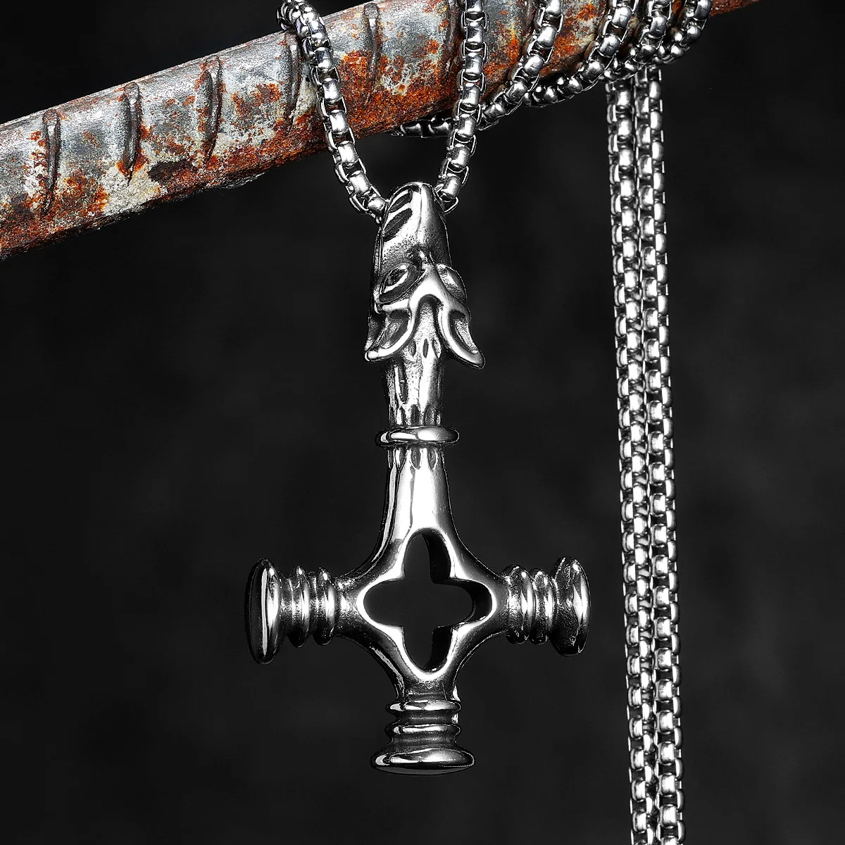 

Wolf Hollow Cross Men Necklaces Stainless Steel Pendant Chain Women Fashion Jewelry Punk New In Accessories Gifts Wholesale