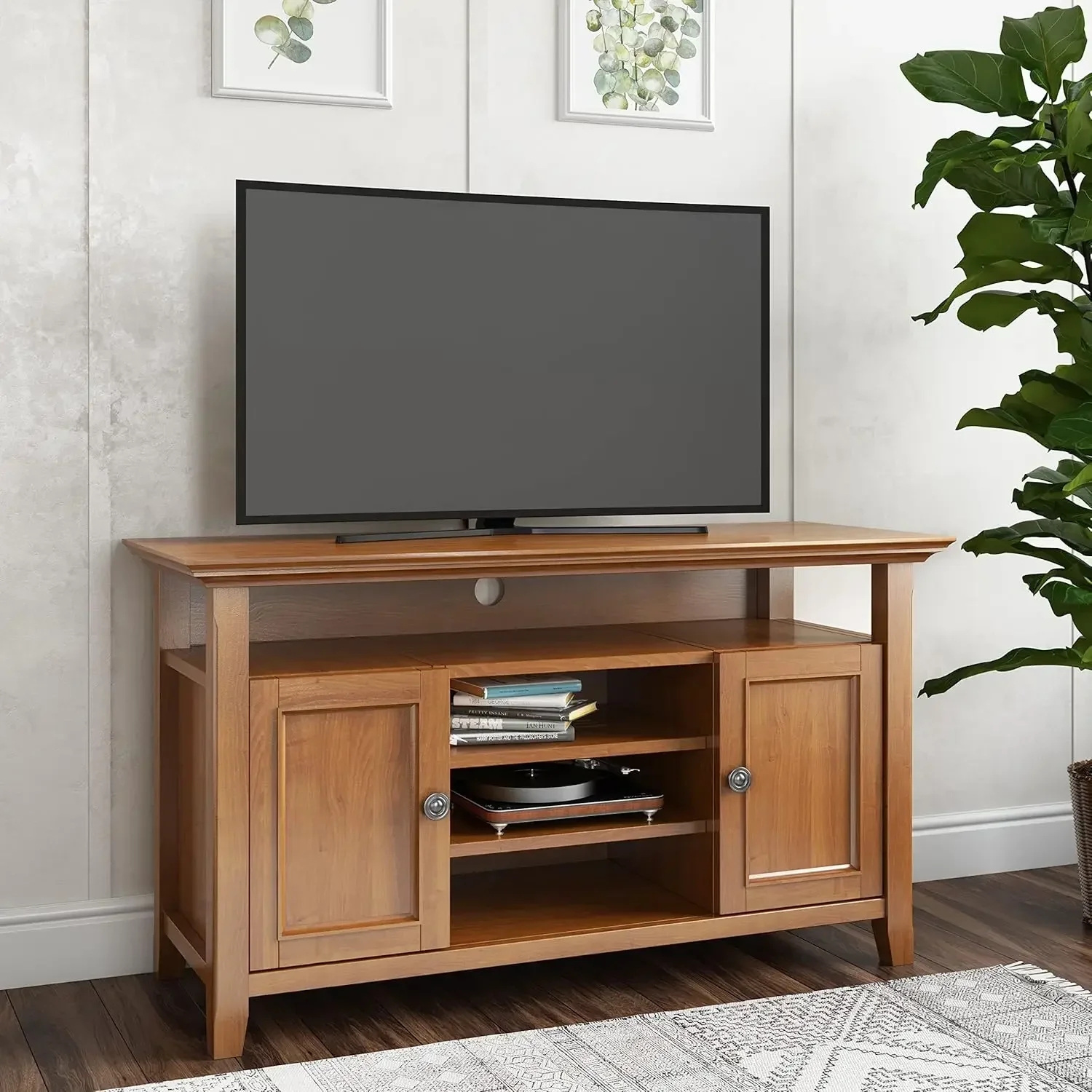 Amherst SOLID WOOD Universal TV Media Stand, 54 inch Wide Living Room Entertainment Center, Storage Cabinet and Shelves