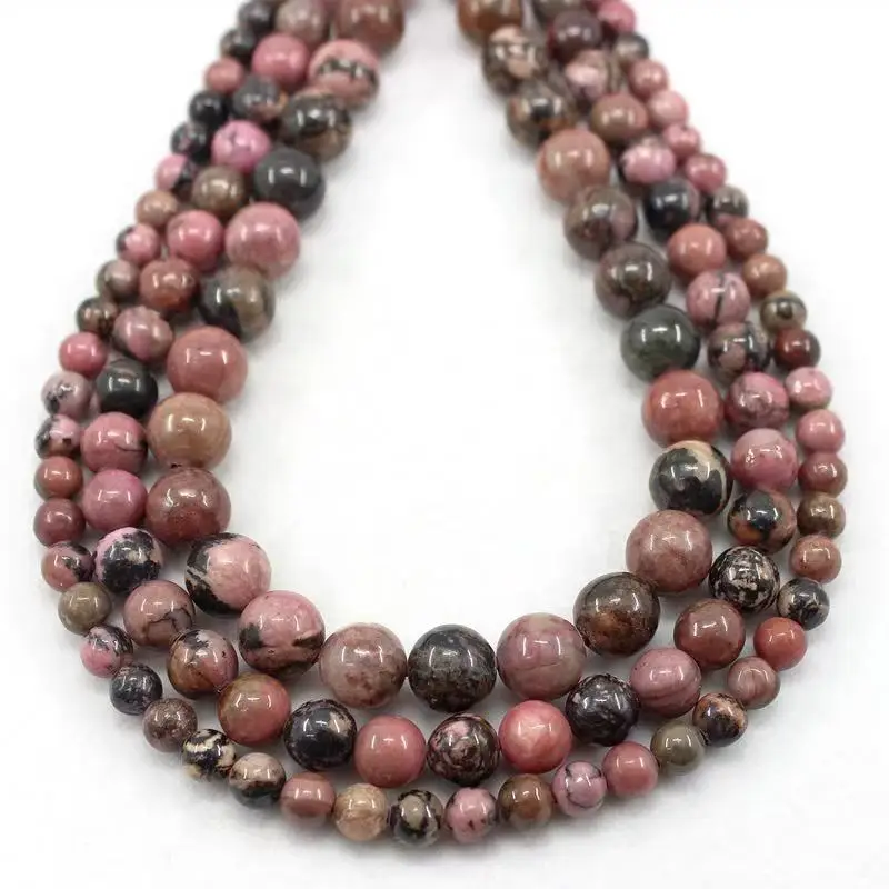 1 Strand Natural Stone Black Lace Rhodonite Beads Round Loose Jasper Bead For DIY Jewelry Making Necklace Bracelet Accessory