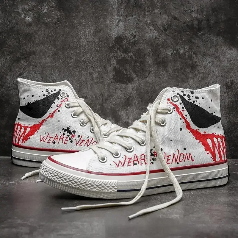 AA Movie Venom Canvas Fashion Аниме Повседневные высокие кроссовки для подростков Унисекс Черно-белые туфли Mandarin Duck Sho 2025 Новинка