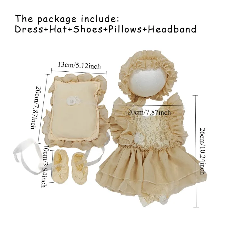 Newborn Photography Outfits Cute Girl Lace Skirt with Hat Romper Maid Tutu Skirt and Pillows Suits for Infant Photography Props