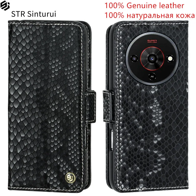 

STR Genuine relief pattern leather card Slot Wallet Cover For ZTE Blade A76 A75 A73 A34 A33s 5G A53 Pro shockproof phone Case