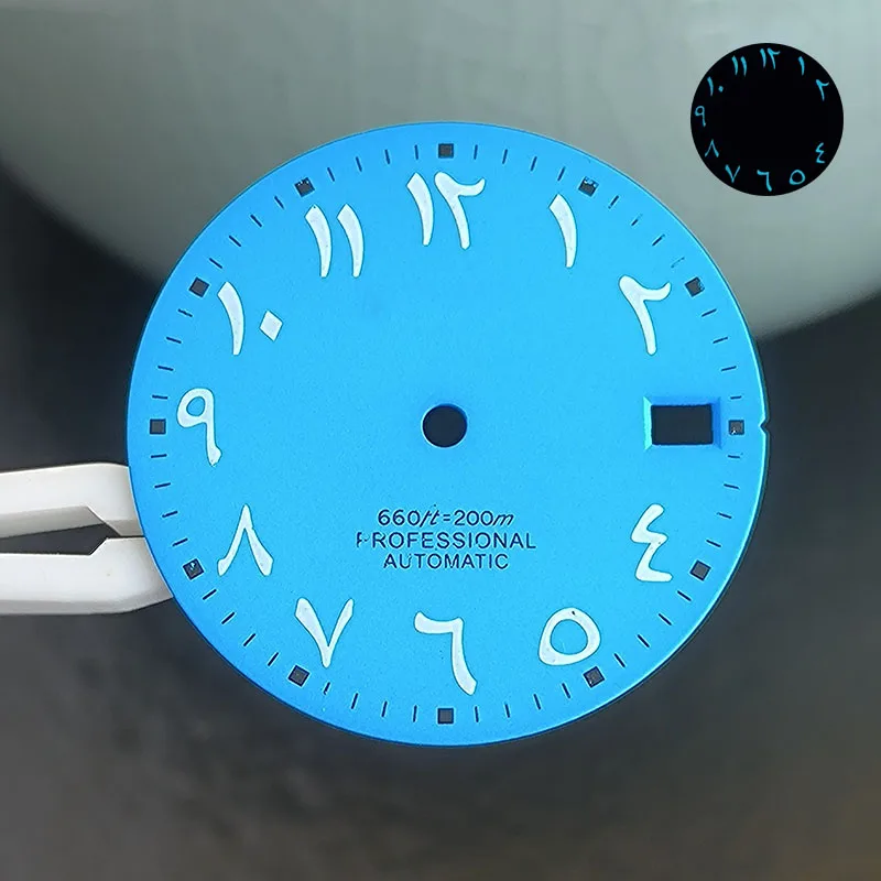 Aksesoris Jam Tangan 28.5mm aksesoris dial Arab biru bercahaya untuk NH otomatis mechanica Watch accessoriesl 35/36 gerakan