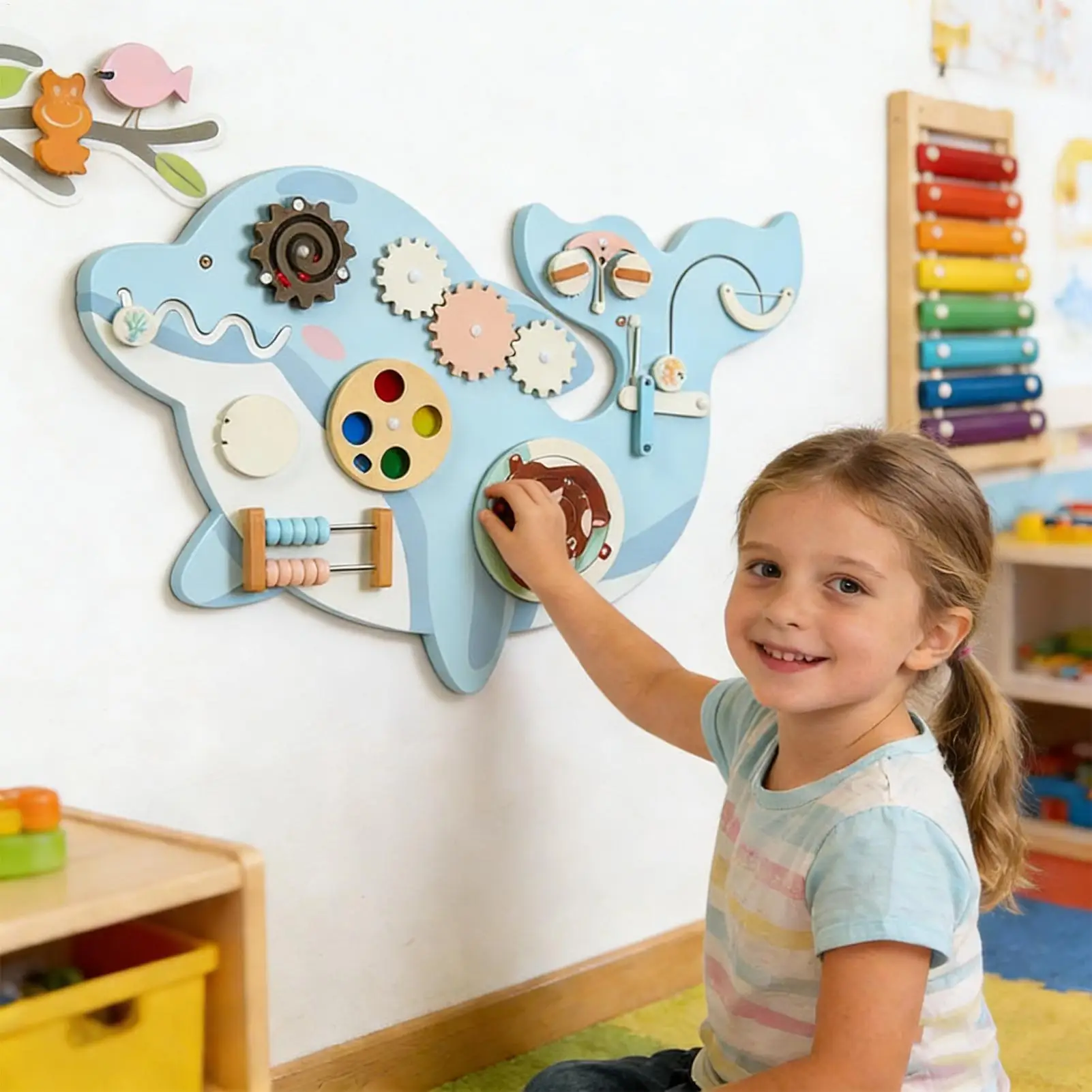 

Деревянная развивающая доска-панель 11-в-1 для детей, сенсорный центр Монтессори для игр и обучения в игровой комнате